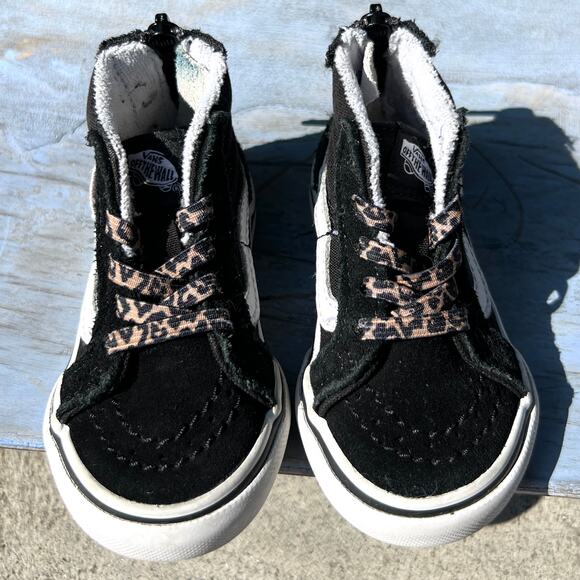 VANS SK8-HI LEOPARD HEART TODDLER SHOES BLACK HIGH TOP SIZE 4 - Picture 1 of 5